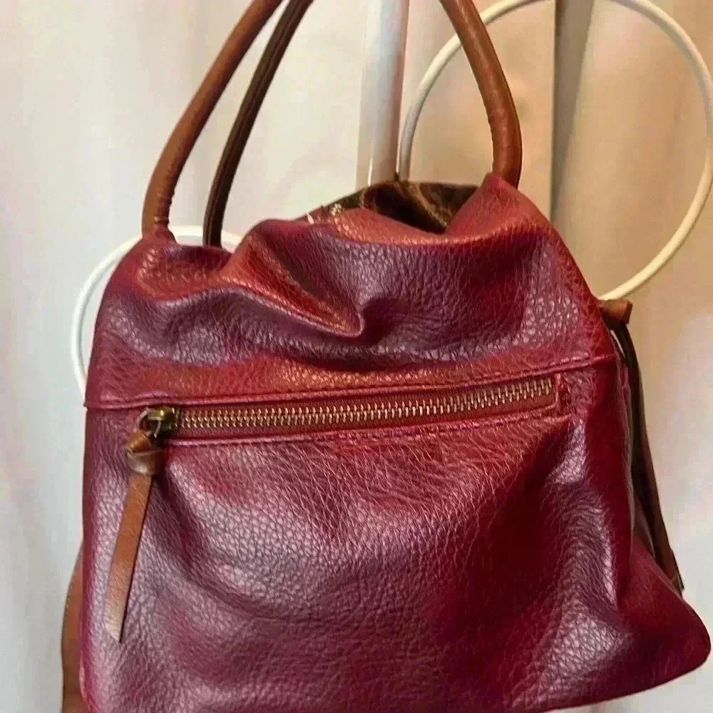 Snake Print Vegan Leather Handbag Burgundy - Picture 6 of 12